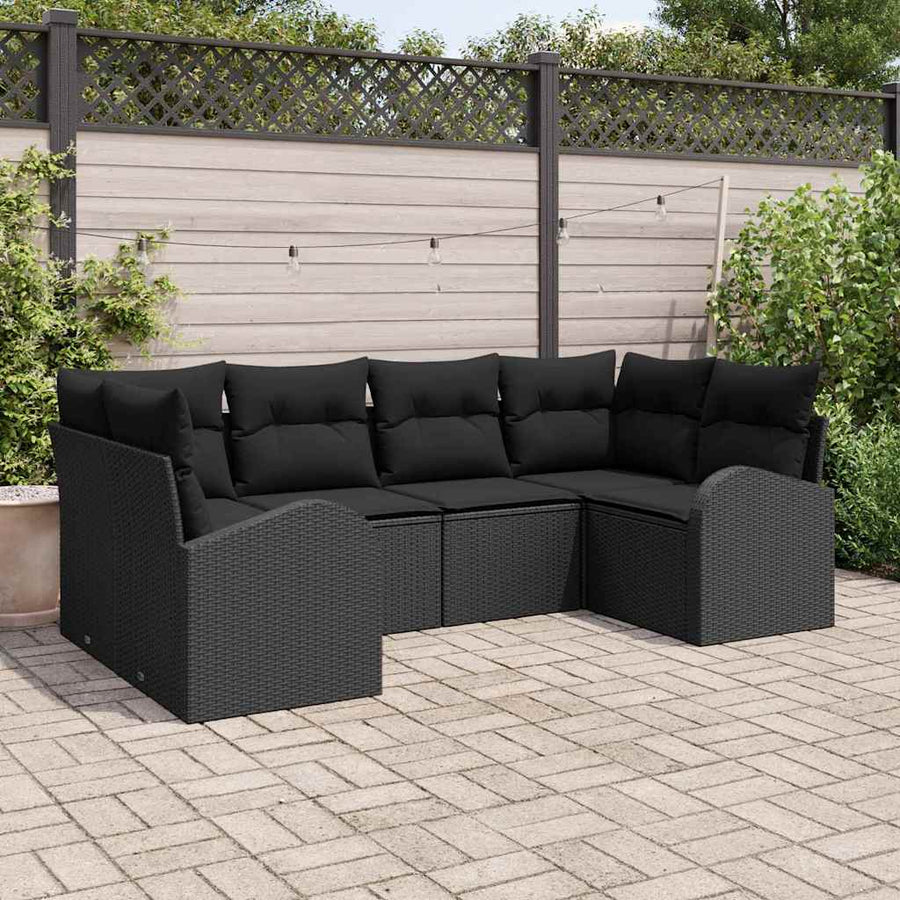 Garden Sofa Set 6 pcs Black Poly Rattan