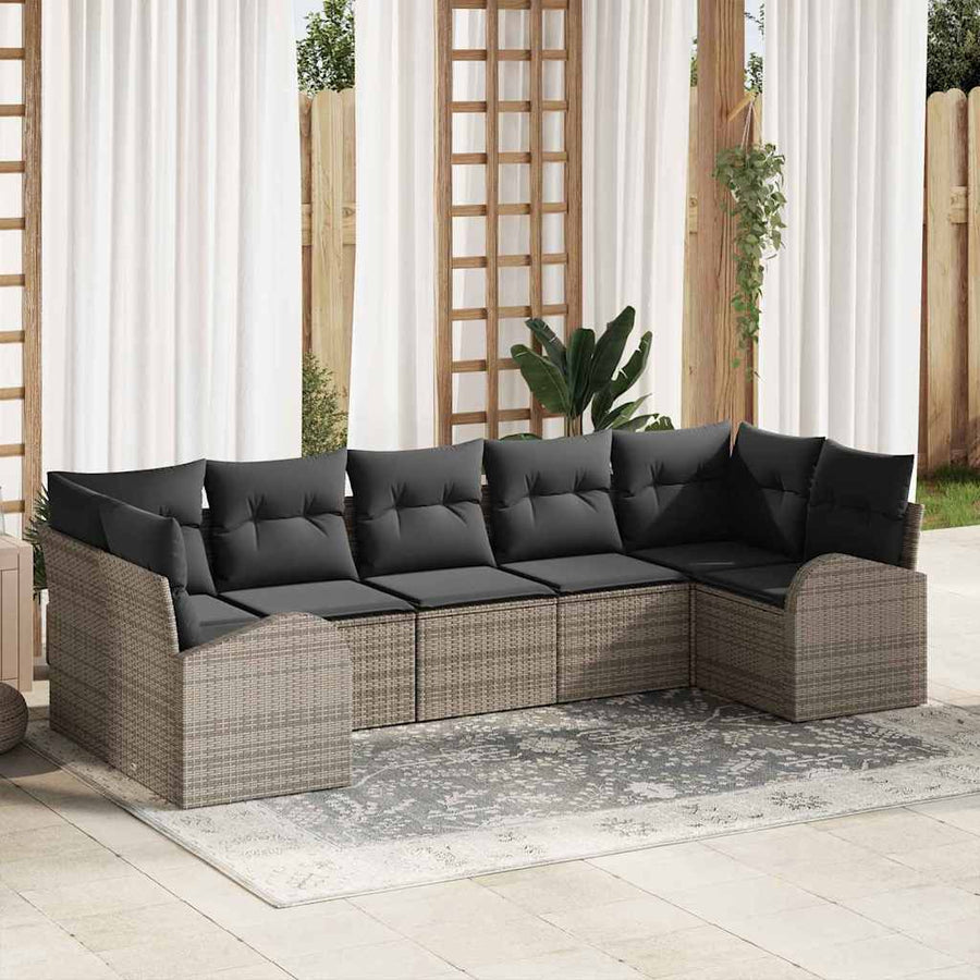 Garden Sofa Set 7 pcs Grey Poly Rattan