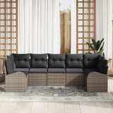 Garden Sofa Set with Cushion 7 pcs Grey Poly rattan - Side View