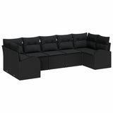 Garden Sofa Set with Cushion 7 pcs Black Poly rattan - Front View