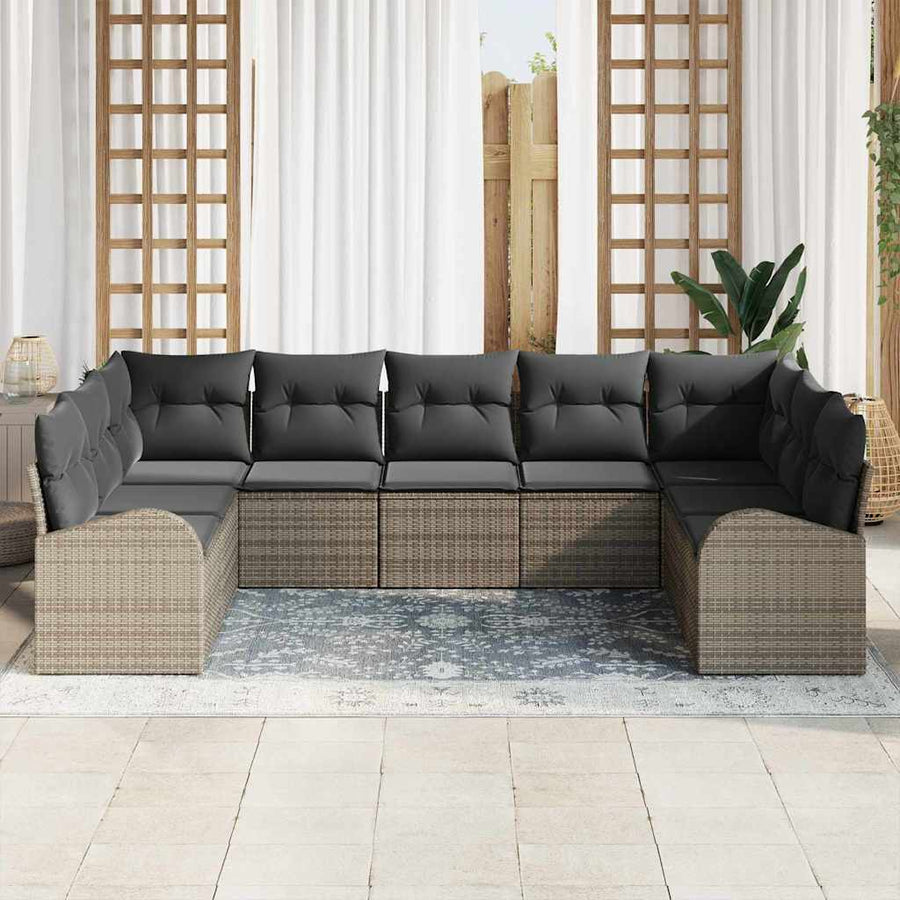 Garden Sofa Set 9 pcs Grey Poly Rattan