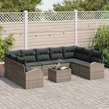 Garden Sofa Set with Cushion 10 pcs Grey Poly Rattan - Side View