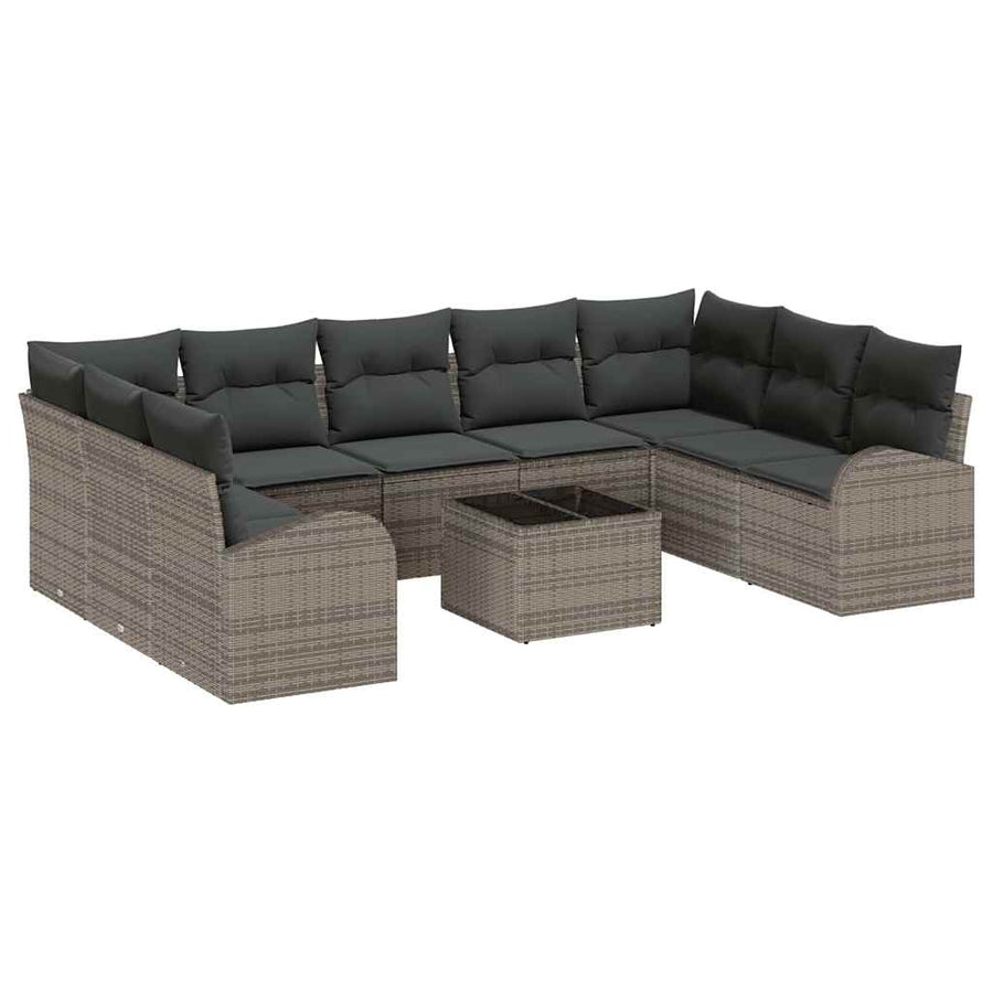 Garden Sofa Set 10 pcs Grey Poly Rattan