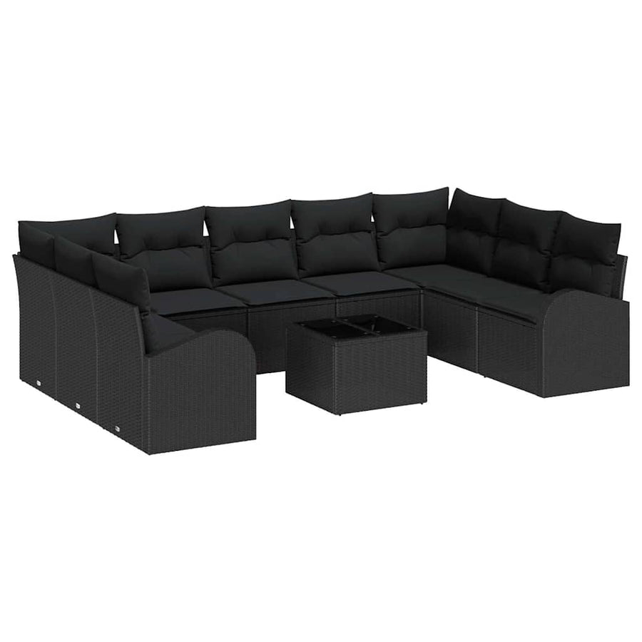 Garden Sofa Set 10 pcs Black Poly Rattan