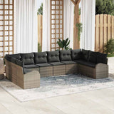 Garden Sofa Set with Cushion 10 pcs Grey Poly Rattan