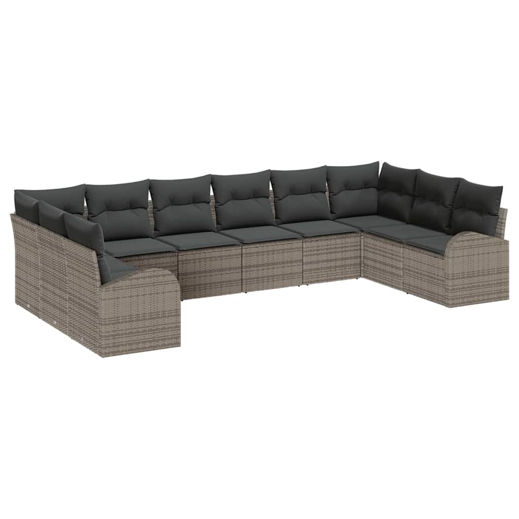 Garden Sofa Set with Cushion 10 pcs Grey Poly Rattan
