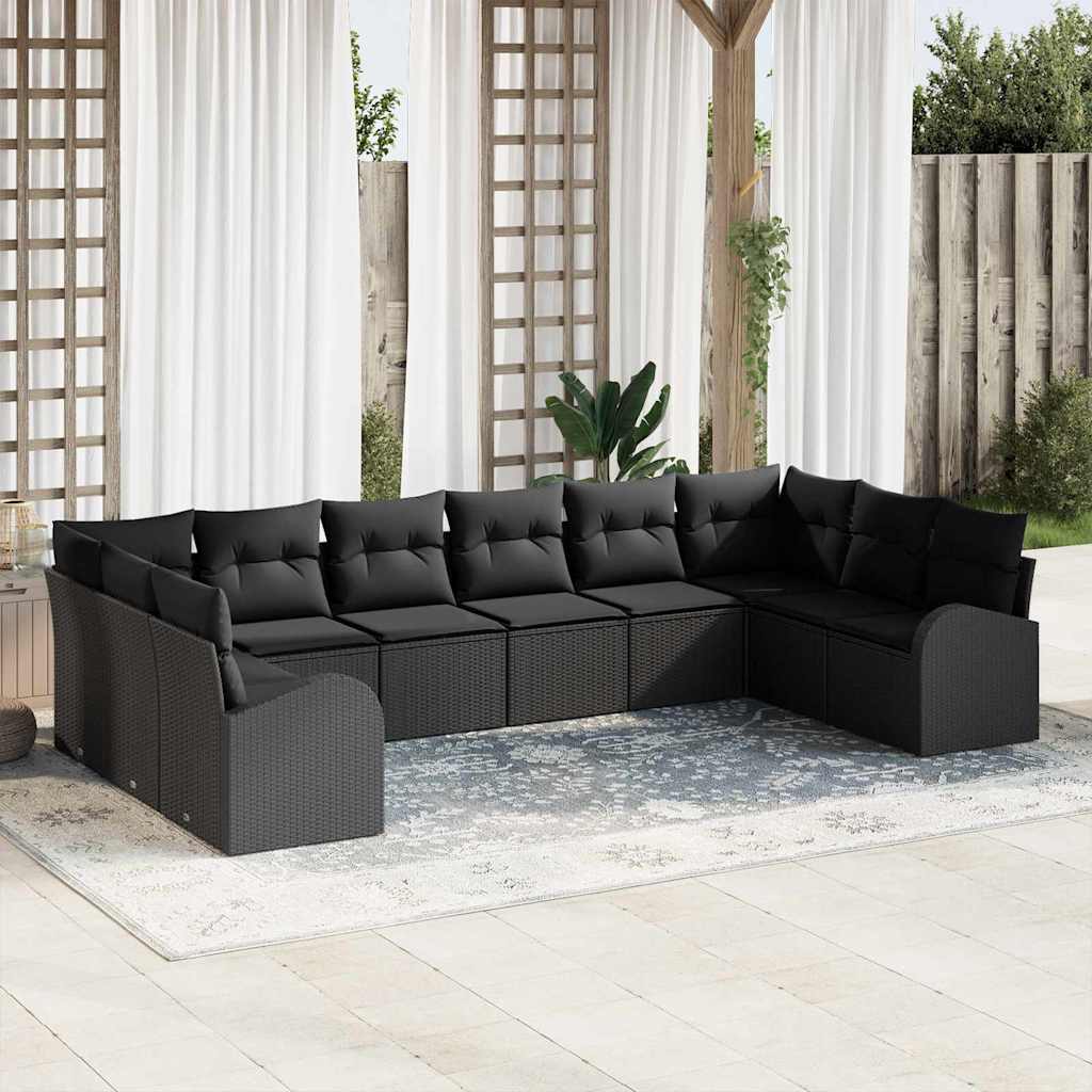 Sofa Set with Cushion with Storage 10 pcs Black Poly Rattan