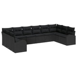 Garden Sofa Set with Cushion 10 pcs Black Poly Rattan