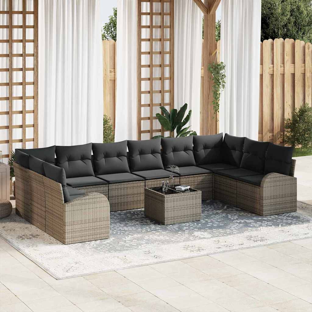 Garden Sofa Set with Cushion 11 pcs Light Grey Poly Rattan