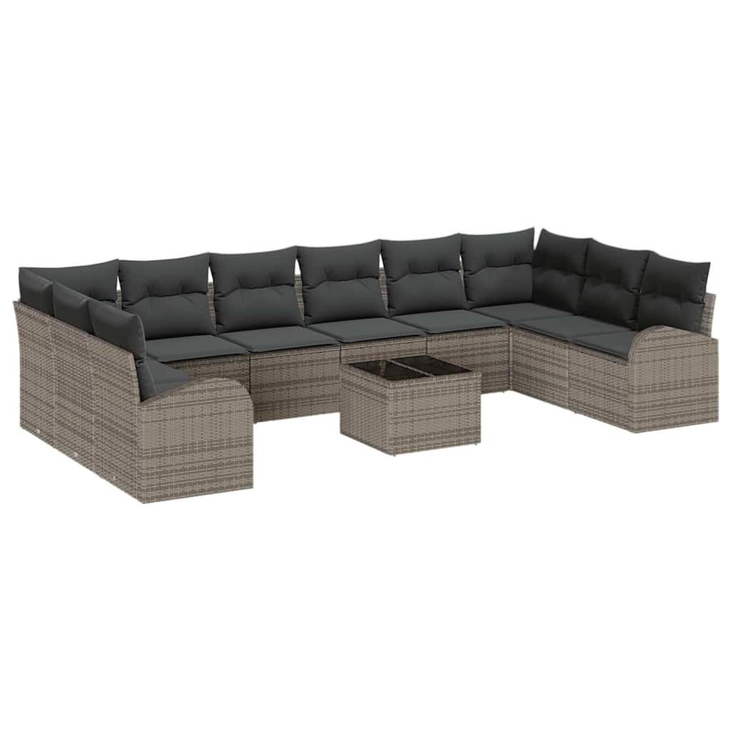 Garden Sofa Set with Cushion 11 pcs Light Grey Poly Rattan