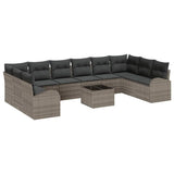 Garden Sofa Set with Cushion 11 pcs Light Grey Poly Rattan - Front View
