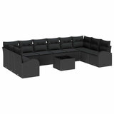 Garden Sofa Set with Cushion 11 pcs Black Poly Rattan - Front View