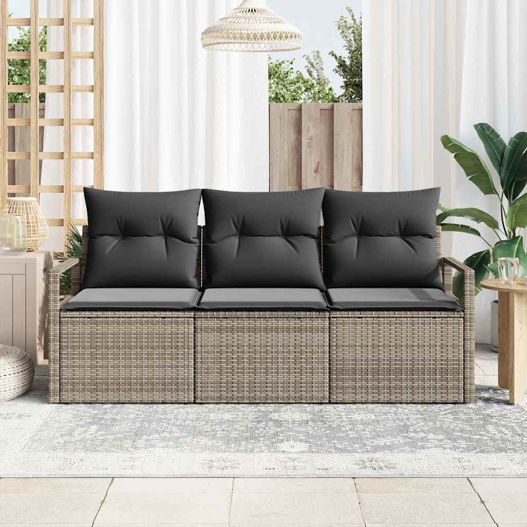 Garden Sofa Set with Cushion 3 pcs Grey Poly Rattan