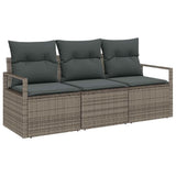 Garden Sofa Set with Cushion 3 pcs Grey Poly Rattan