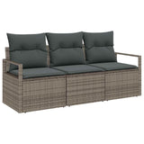Garden Sofa Set with Cushion 3 pcs Grey Poly Rattan - Front View