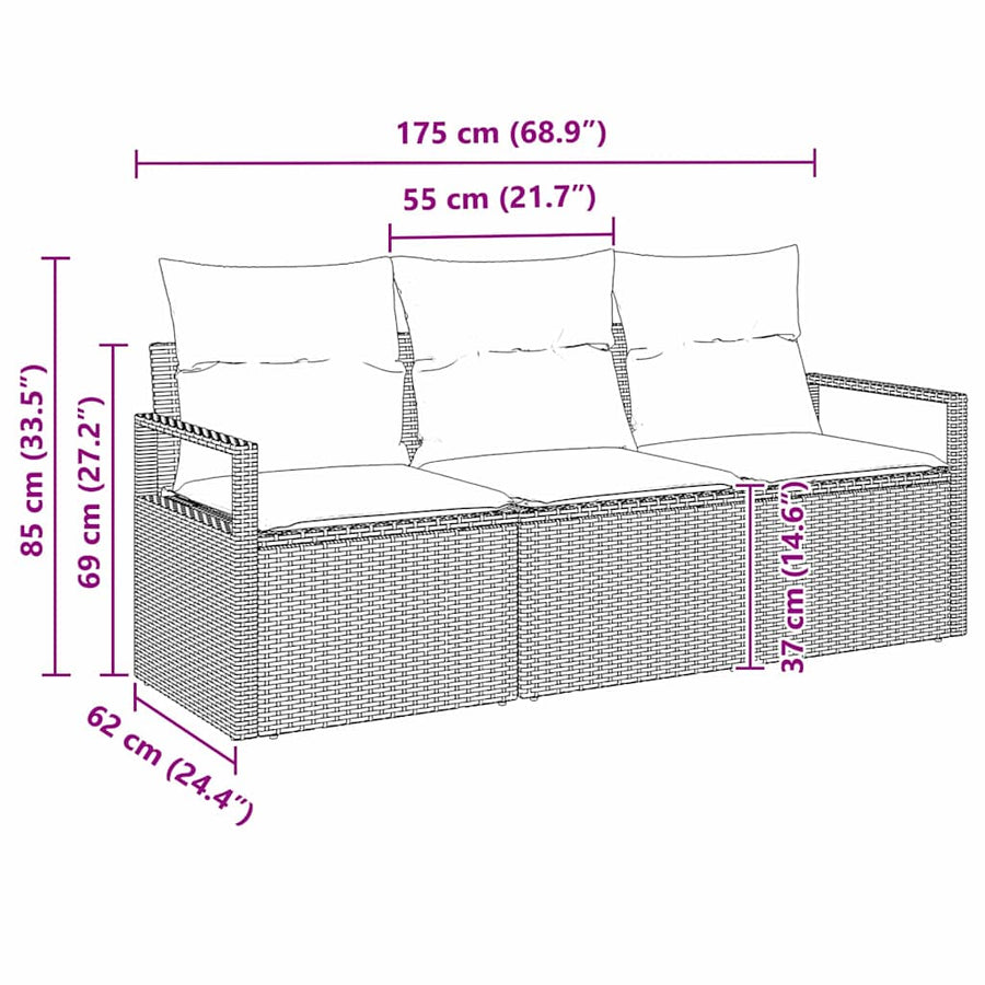 Garden Sofa Set 3 pcs Grey Poly Rattan