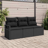 Garden Sofa Set with Cushion 3 pcs Black Poly Rattan