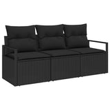 Garden Sofa Set with Cushion 3 pcs Black Poly Rattan