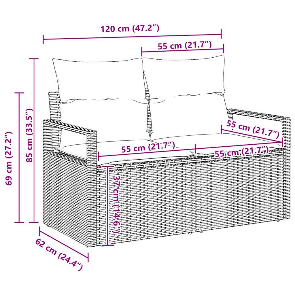 Garden Sofa Set with Cushion 3 pcs Black Poly Rattan