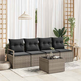 Sofa Set with Cushion with Storage 5 pcs Grey Poly Rattan