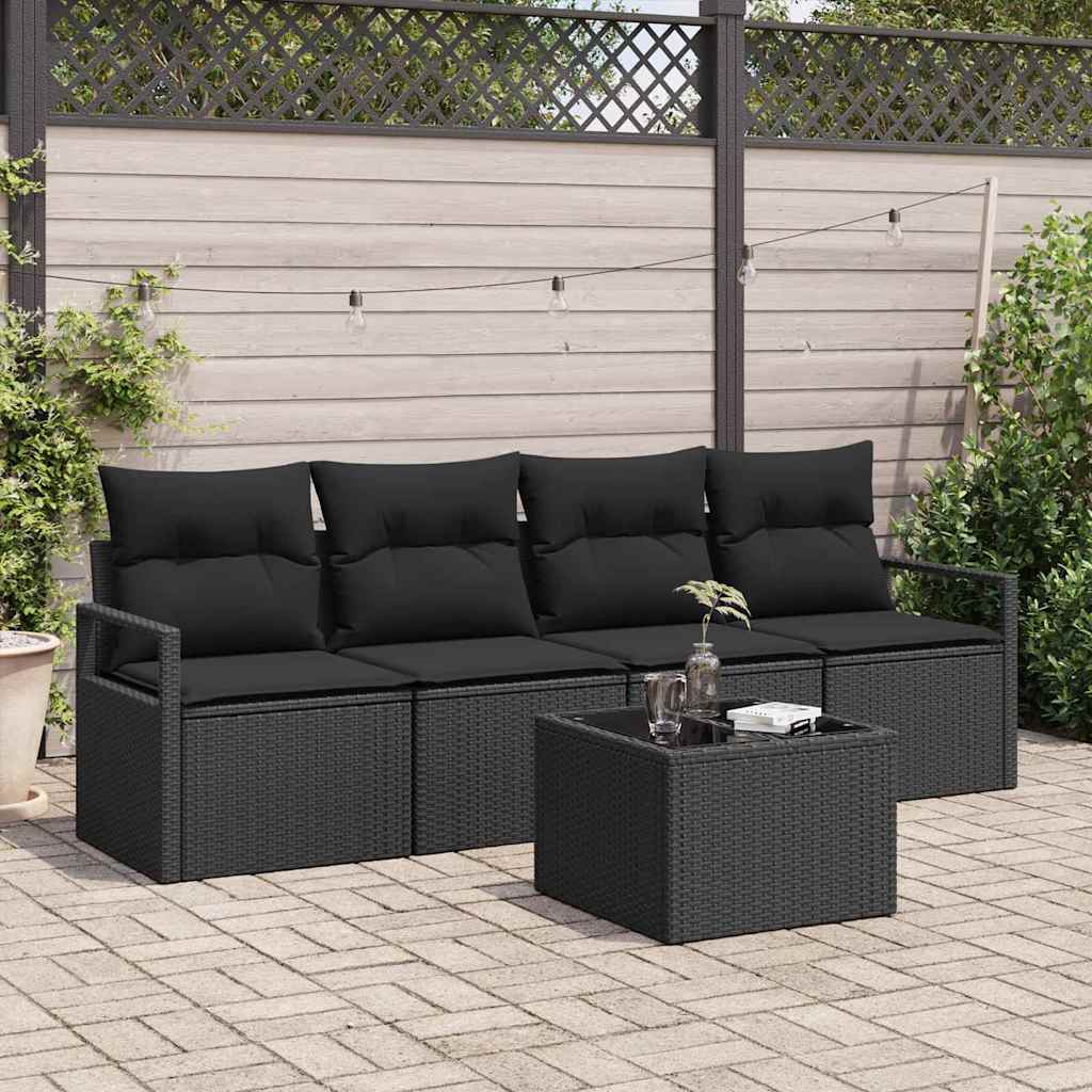 Sofa Set with Cushion with Storage 5 pcs Black Poly Rattan