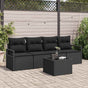 Sofa Set 5 pcs 4-Seater Black Poly Rattan
