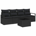 Sofa Set 5 pcs 4-Seater Black Poly Rattan