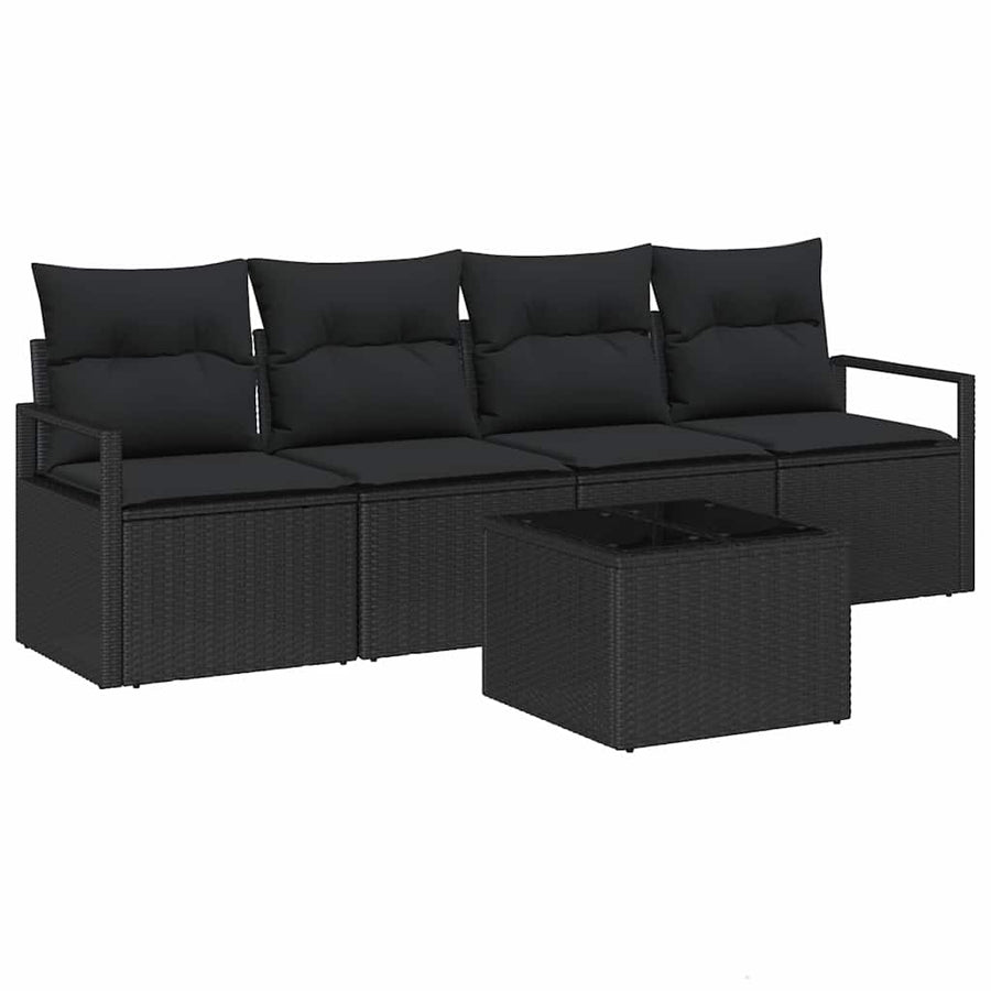 Sofa Set 5 pcs 4-Seater Black Poly Rattan