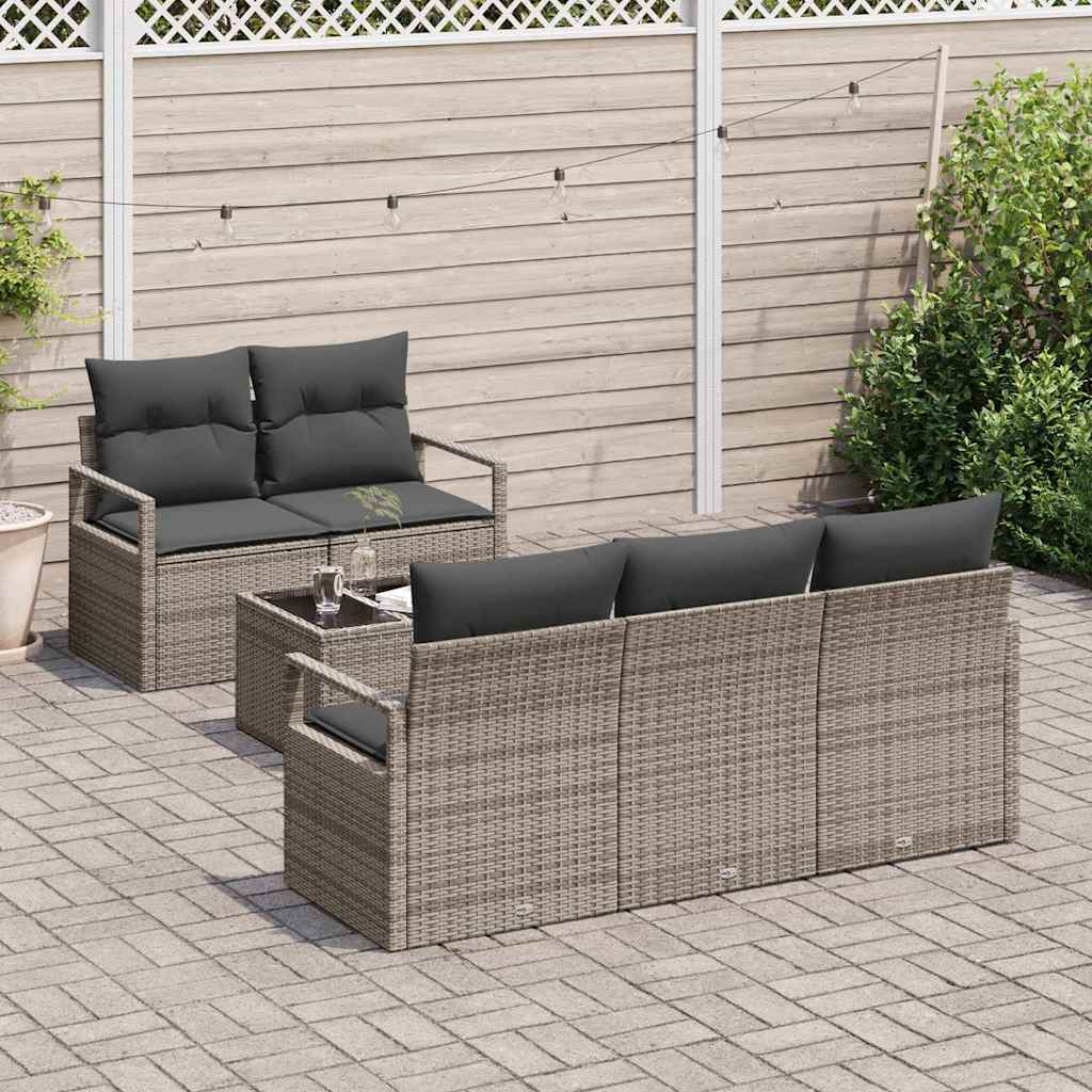 Garden Sofa Set with Cushion 6 pcs Grey Poly Rattan