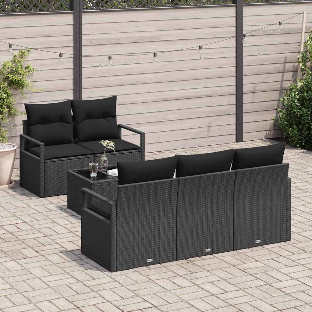 Garden Sofa Set with Cushion 6 pcs Black Poly Rattan