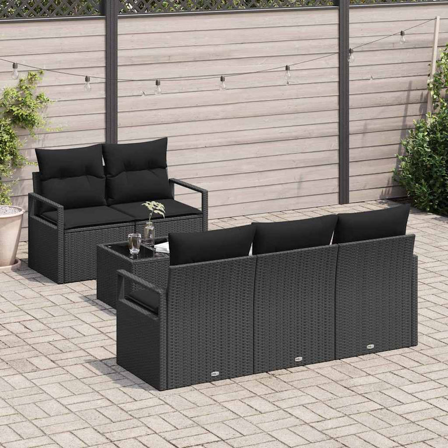 Garden Sofa Set 6 pcs 5-Seater Black Poly Rattan