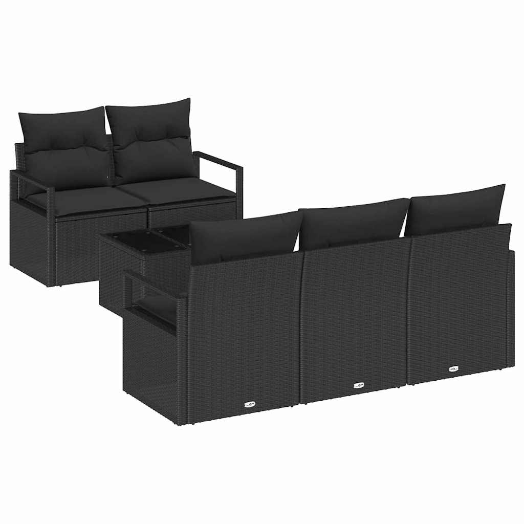 Garden Sofa Set with Cushion 6 pcs Black Poly Rattan