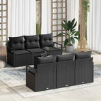 Garden Sofa Set 7 pcs 6-Seater Black Poly Rattan