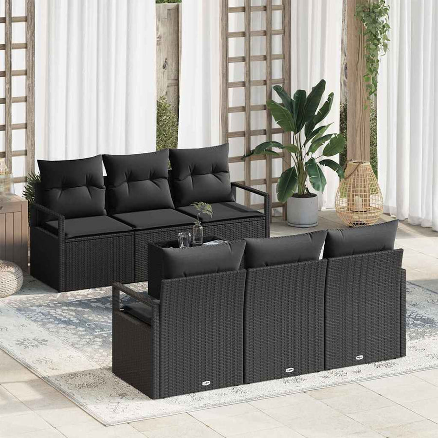 Garden Sofa Set 7 pcs 6-Seater Black Poly Rattan