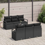 Garden Sofa Set 7 pcs 6-Seater Black Poly Rattan