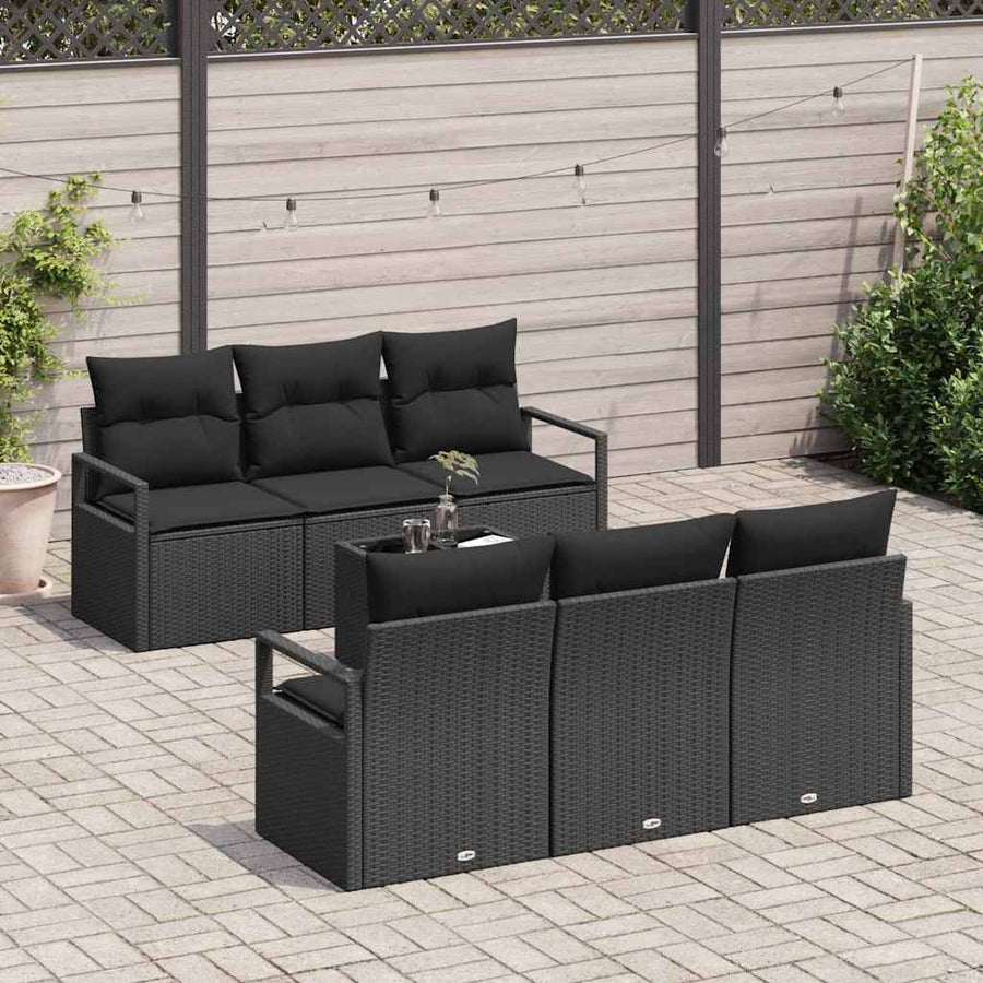 Garden Sofa Set 7 pcs 6-Seater Black Poly Rattan