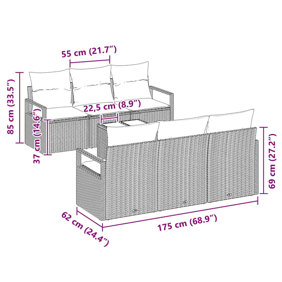 Garden Sofa Set 7 pcs 6-Seater Black Poly Rattan