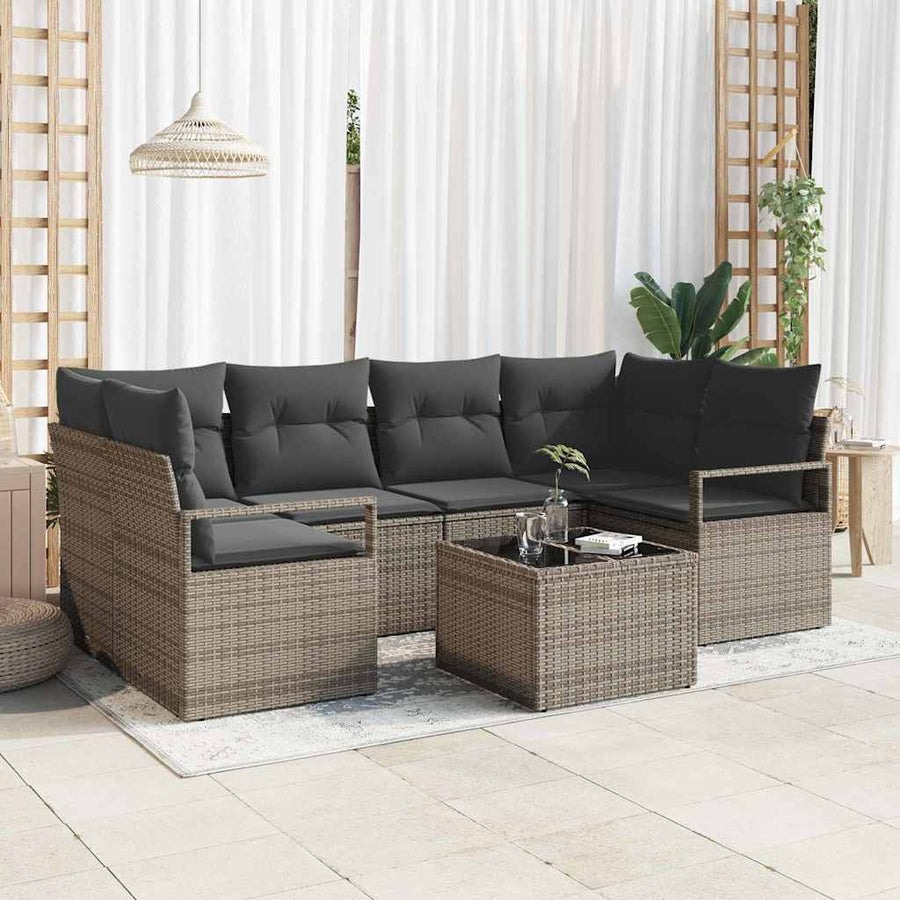 Garden Sofa Set 7 pcs 6-Seater Grey Poly Rattan