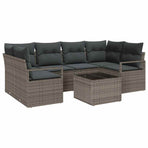 Garden Sofa Set 7 pcs 6-Seater Grey Poly Rattan