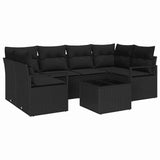 Garden Sofa Set with Cushion Manual 7 pcs Black 55 x 55 x 37 cm - Front View