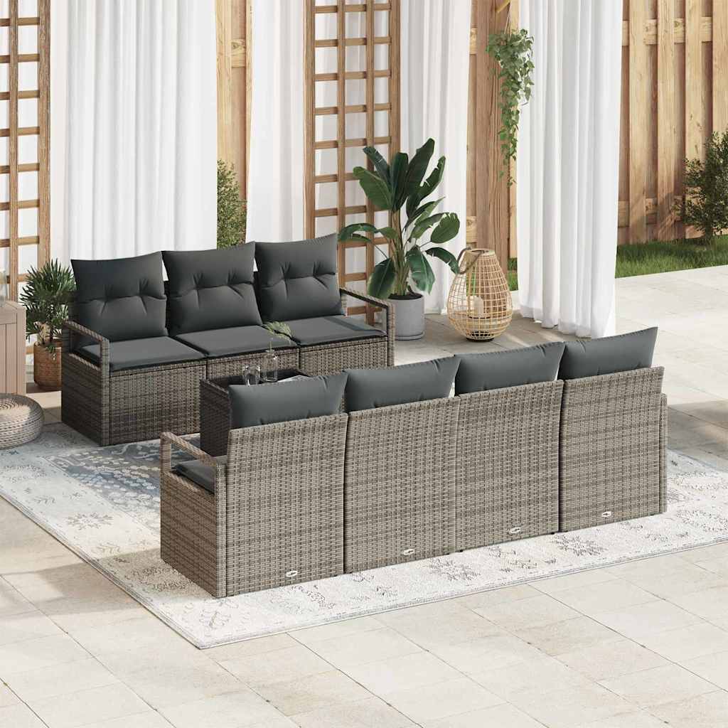 Garden Sofa Set with Cushion 8 pcs Grey Poly Rattan