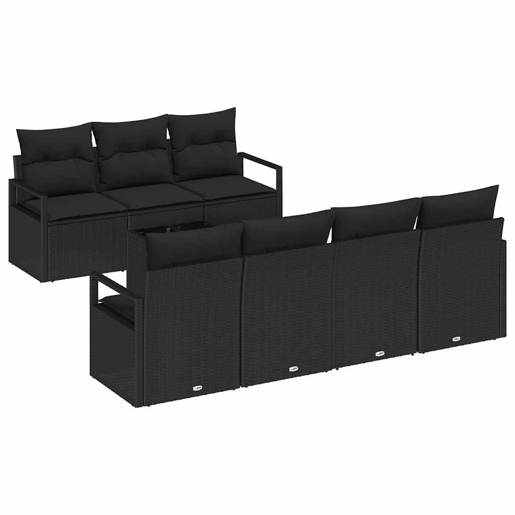 Garden Sofa Set with Cushion 8 pcs Black Poly Rattan