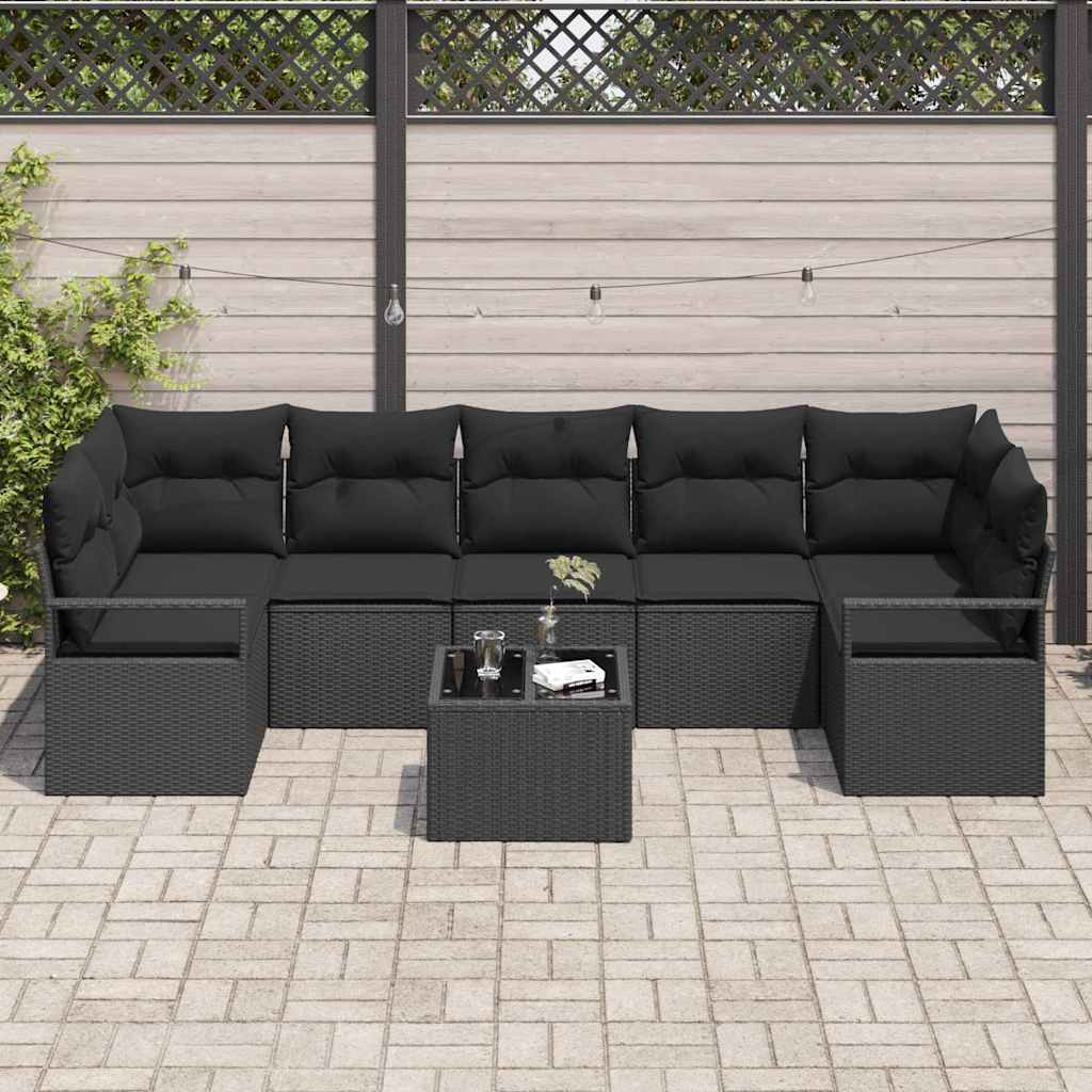 Garden Sofa Set Manual 8 pcs Black Poly Rattan, Steel and Glass