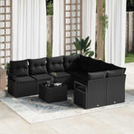 Sofa Set 9 pcs 8-Seater Black Poly Rattan