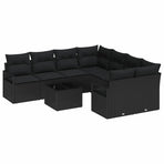 Sofa Set 9 pcs 8-Seater Black Poly Rattan