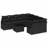 Garden Sofa Set with Cushion Manual 9 pcs Black 55 x 55 x 37 cm - Front View