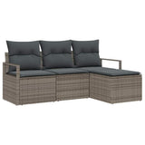 Sofa Set with Cushion with Storage 4 pcs Grey Poly Rattan - Front View