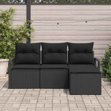 Sofa Set with Cushion with Storage 4 pcs Black Poly Rattan - Side View