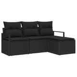 Sofa Set with Cushion with Storage 4 pcs Black Poly Rattan - Front View