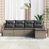 Sofa Set with Cushion with Storage 5 pcs Grey Poly Rattan